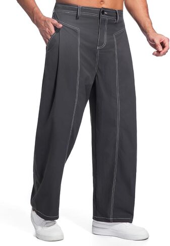 WZIKAI Men's Baggy Casual Pants Elastic Waist Parachute Pants Wide Leg Streetwear Trousers with Pockets in Saudi Arabia