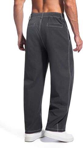 WZIKAI Men's Baggy Casual Pants Elastic Waist Parachute Pants Wide Leg Streetwear Trousers with Pockets in Saudi Arabia