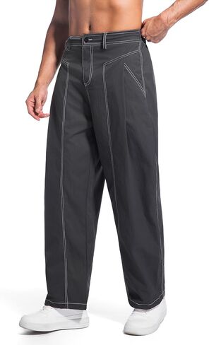 WZIKAI Men's Baggy Casual Pants Elastic Waist Parachute Pants Wide Leg Streetwear Trousers with Pockets in Saudi Arabia
