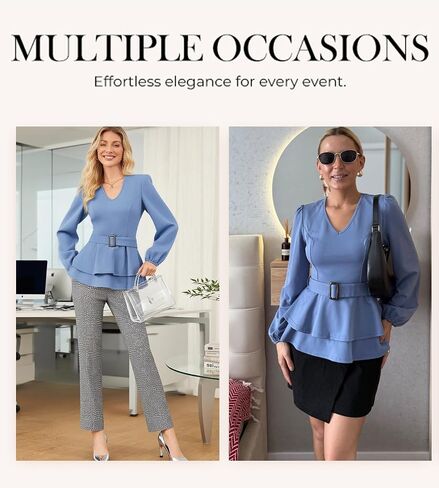 GRACE KARIN Women Work Peplum Tops,Long Sleeve Dressy Casual Blouses,V Neck Business Shirt Fall Outfits with Belt in Saudi Arabia