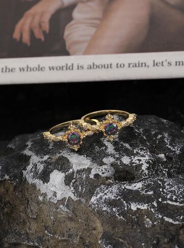 Promise Rings for Her 14K Gold Plated Rings Dainty Vintage Peridot/Alexandrite Engagement Ring Gold Jewelry Non Tarnish Gifts for Women Size 5-10 in Saudi Arabia