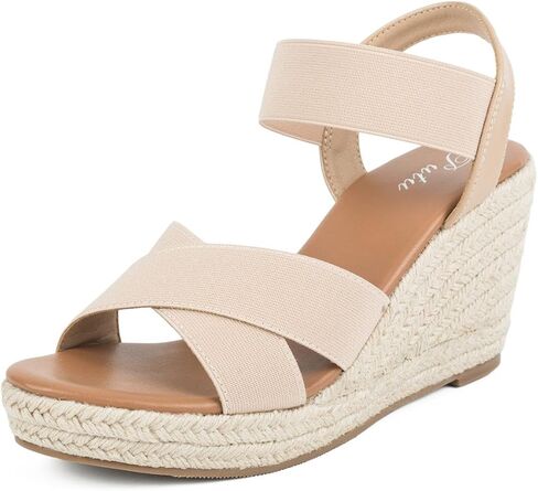 Putu المرأة الصنادل إسبادريل إسفين مطاطا الكاحل حزام الصنادل منصة مفتوحة اصبع القدم متقاطع صندل كعب عريض 8 عارية in Kuwait