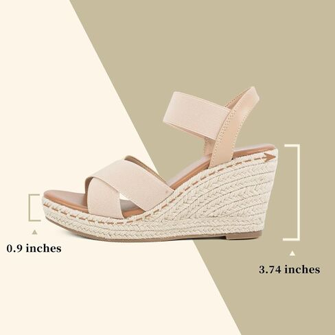 Putu المرأة الصنادل إسبادريل إسفين مطاطا الكاحل حزام الصنادل منصة مفتوحة اصبع القدم متقاطع صندل كعب عريض 8 عارية in Kuwait