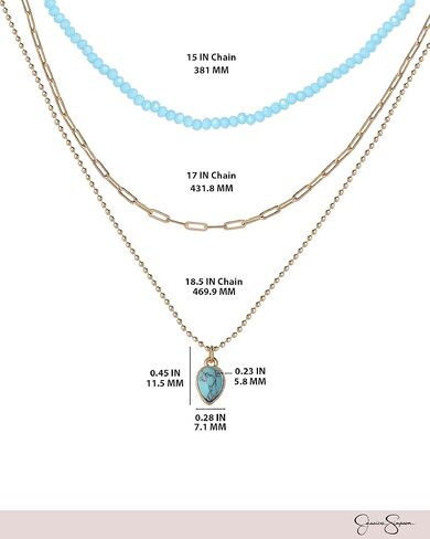 Jessica Simpson Turquoise and Blue Bead Layered Necklace for Women, 15"-18.5"+3" Gold-Tone Multilayer Necklaces 3-Strand in Saudi Arabia