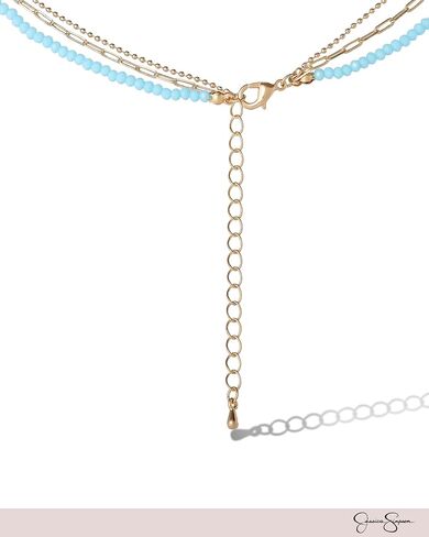 Jessica Simpson Turquoise and Blue Bead Layered Necklace for Women, 15"-18.5"+3" Gold-Tone Multilayer Necklaces 3-Strand in Saudi Arabia