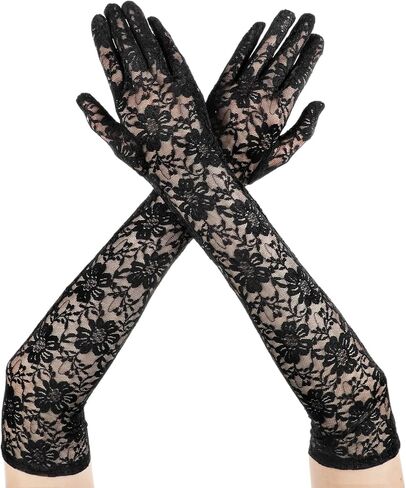 Long Lace Gloves Women Floral Elegant Lace Tea Party Opera Gloves Elbow Length for Halloween Dance Dress Wedding in Saudi Arabia