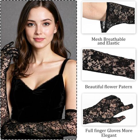 Long Lace Gloves Women Floral Elegant Lace Tea Party Opera Gloves Elbow Length for Halloween Dance Dress Wedding in Saudi Arabia