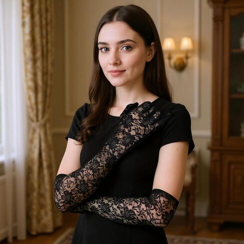 Long Lace Gloves Women Floral Elegant Lace Tea Party Opera Gloves Elbow Length for Halloween Dance Dress Wedding in Saudi Arabia