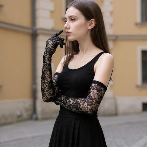 Long Lace Gloves Women Floral Elegant Lace Tea Party Opera Gloves Elbow Length for Halloween Dance Dress Wedding in Saudi Arabia