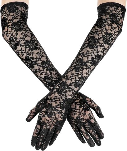 Long Lace Gloves Women Floral Elegant Lace Tea Party Opera Gloves Elbow Length for Halloween Dance Dress Wedding in Saudi Arabia