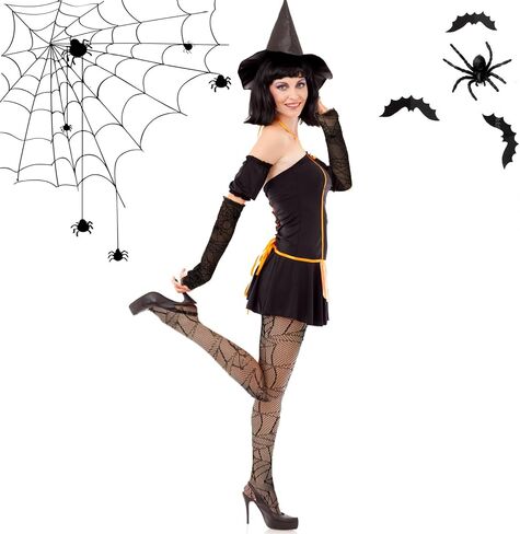 Lusofie Halloween Spiderweb Tights With Black Fingerless Gloves for Women Lace Spider Web Gloves Spider Web Arm Warmer Long Witch Costume Accessories Halloween Costume Thigh High Socks in Saudi Arabia