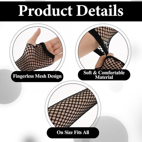2 Pairs Fingerless Mesh Gloves Fishnet Gloves Long Neon Fingerless Fishnet Glove Short Fishnets Mesh Glove Fish Net Arm Sleeves 80s Party Cosplay Costume Accessories, Halloween Accessories (Black) in Saudi Arabia