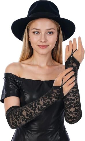 زوجان من قفازات الدانتيل بدون أصابع للنساء، قفازات دانتيل بطول الكوع، قفاز طويل Y2k، ذراع أنيق لحفلات الأوبرا التنكرية 20 ثانية، مساء الزفاف، العشاء، الزفاف، أسود in Kuwait