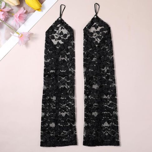 زوجان من قفازات الدانتيل بدون أصابع للنساء، قفازات دانتيل بطول الكوع، قفاز طويل Y2k، ذراع أنيق لحفلات الأوبرا التنكرية 20 ثانية، مساء الزفاف، العشاء، الزفاف، أسود in Kuwait