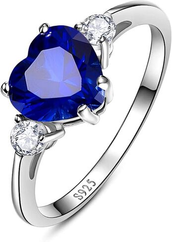 2.25ct Created Gemstone Ring for Women 925 Sterling Silver Heart Cut 8 * 8mm Cubic Zirconia Birthstone Ring for Engagement Anniversary Size 5-10 in Kuwait