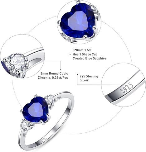 2.25ct Created Gemstone Ring for Women 925 Sterling Silver Heart Cut 8 * 8mm Cubic Zirconia Birthstone Ring for Engagement Anniversary Size 5-10 in Kuwait