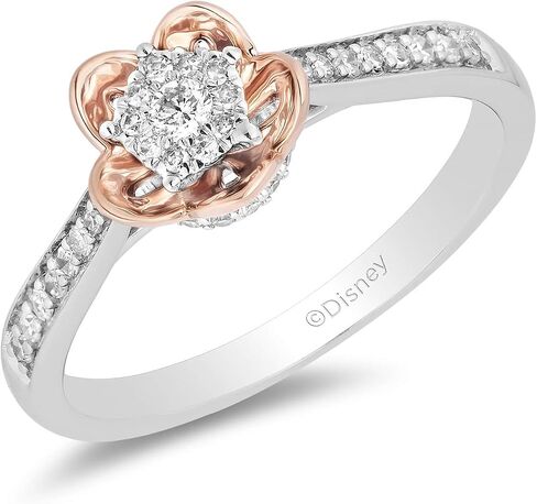 Jewelili Enchanted Disney Fine Jewelry 10K White and Rose Gold 1/5 Cttw Diamond Mulan Promise Ring in Saudi Arabia