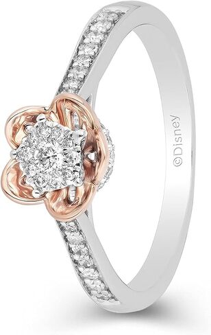 Jewelili Enchanted Disney Fine Jewelry 10K White and Rose Gold 1/5 Cttw Diamond Mulan Promise Ring in Saudi Arabia