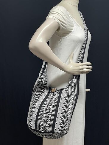 حقيبة كروس هيبي منسوجة - حقيبة كتف هوبو سلينغ - محفظة ماسنجر بوهو من القطن التايلاندي - متوسطة in Kuwait