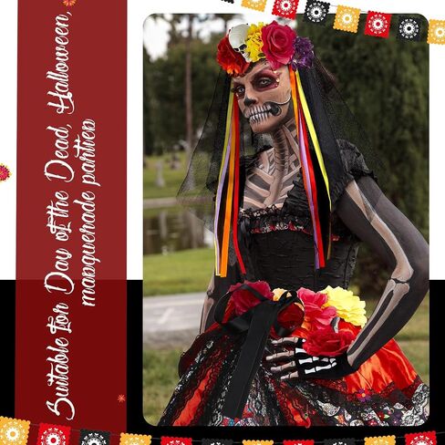 Hercicy 4 Pcs Halloween Day of The Dead Costum for Women Skeleton Mexican Lady Skull Outfit Dress Headpiece Glove Sock in Saudi Arabia