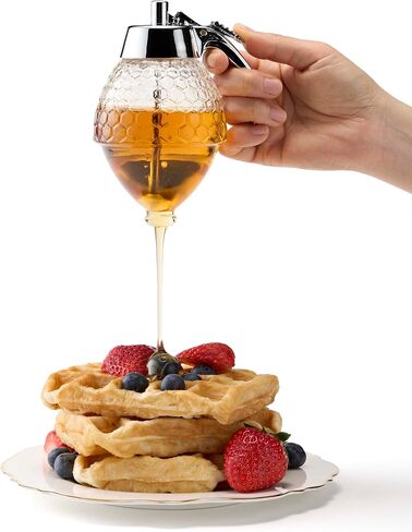 Glass Honey Dispenser Jar - Premium No Drip Design, Elegant Honeycomb Shape with White Lid - Durable Glass & ABS for Honey and Syrup in Saudi Arabia