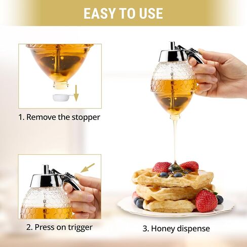 Glass Honey Dispenser Jar - Premium No Drip Design, Elegant Honeycomb Shape with White Lid - Durable Glass & ABS for Honey and Syrup in Saudi Arabia