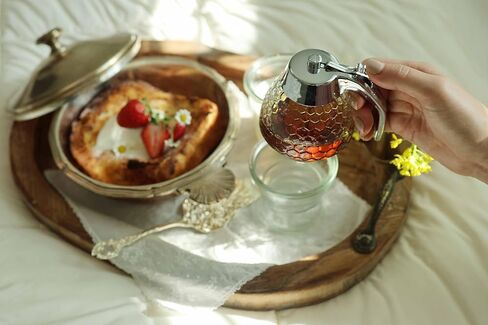 Glass Honey Dispenser Jar - Premium No Drip Design, Elegant Honeycomb Shape with White Lid - Durable Glass & ABS for Honey and Syrup in Saudi Arabia