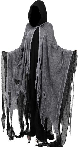Grim Reaper Cloak With Hood Black Medieval Renaissance Cloak Ghost Cape Halloween Cosplay Witch Wizard Demon Vampire Costume in Kuwait
