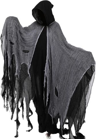 Grim Reaper Cloak With Hood Black Medieval Renaissance Cloak Ghost Cape Halloween Cosplay Witch Wizard Demon Vampire Costume in Kuwait