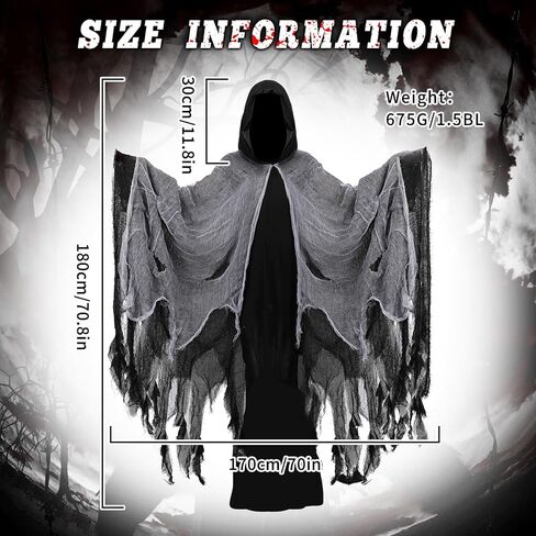 Grim Reaper Cloak With Hood Black Medieval Renaissance Cloak Ghost Cape Halloween Cosplay Witch Wizard Demon Vampire Costume in Kuwait