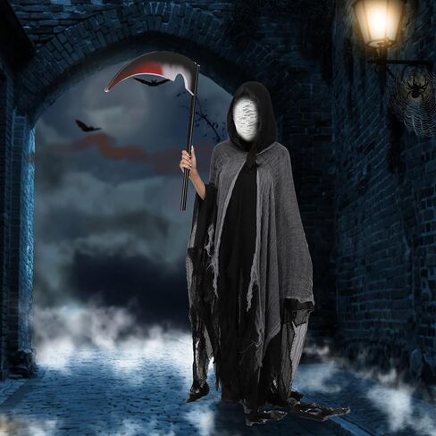 Grim Reaper Cloak With Hood Black Medieval Renaissance Cloak Ghost Cape Halloween Cosplay Witch Wizard Demon Vampire Costume in Kuwait