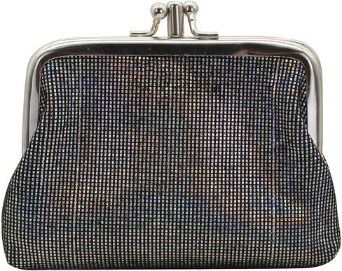 Coin Purse for Women, Cute Small Kiss Lock Coin Pouch, Vintage Mini Change Purse Shiny Coin Wallet Bag with Clasp (Grey) in Saudi Arabia