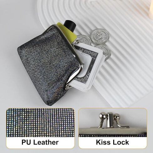 Coin Purse for Women, Cute Small Kiss Lock Coin Pouch, Vintage Mini Change Purse Shiny Coin Wallet Bag with Clasp (Grey) in Saudi Arabia