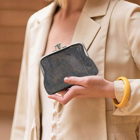 Coin Purse for Women, Cute Small Kiss Lock Coin Pouch, Vintage Mini Change Purse Shiny Coin Wallet Bag with Clasp (Grey) in Saudi Arabia