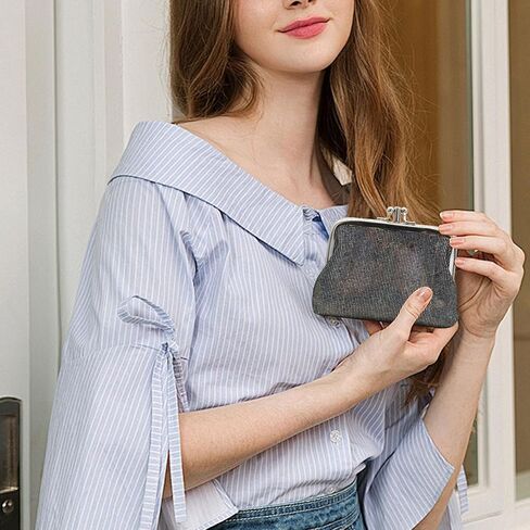 Coin Purse for Women, Cute Small Kiss Lock Coin Pouch, Vintage Mini Change Purse Shiny Coin Wallet Bag with Clasp (Grey) in Saudi Arabia