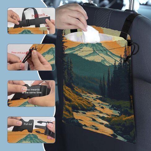 Watercolor Wildflowers Car Garbage Bag,Small Car Trash Bag Hanging Back of Seat,Drawstring Car Trash Bag with Adjustable Buckle,Car Accessories for Camping Travelling in Saudi Arabia