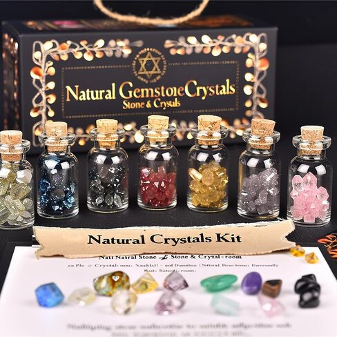 مجموعة كريستال علاجي مكونة من 16 قطعة في زجاجات زجاجية صغيرة - تشكيلة ممتازة من الأحجار الكريمة للريكي والتأمل والحرف اليدوية والديكور، أ، 16 برطمانًا in Kuwait