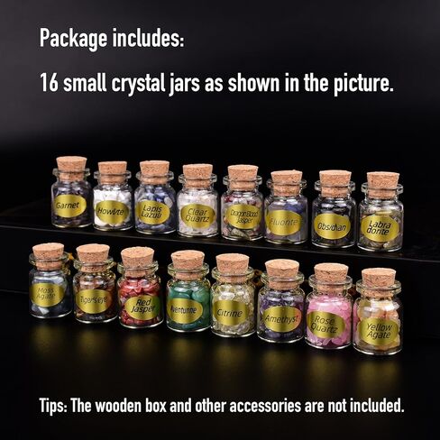 مجموعة كريستال علاجي مكونة من 16 قطعة في زجاجات زجاجية صغيرة - تشكيلة ممتازة من الأحجار الكريمة للريكي والتأمل والحرف اليدوية والديكور، أ، 16 برطمانًا in Kuwait