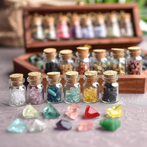 مجموعة كريستال علاجي مكونة من 16 قطعة في زجاجات زجاجية صغيرة - تشكيلة ممتازة من الأحجار الكريمة للريكي والتأمل والحرف اليدوية والديكور، أ، 16 برطمانًا in Kuwait