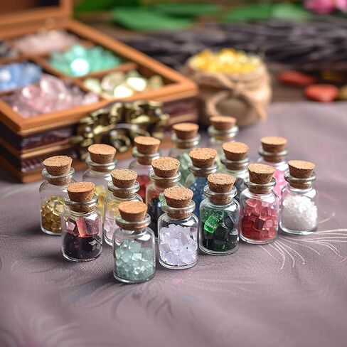 مجموعة كريستال علاجي مكونة من 16 قطعة في زجاجات زجاجية صغيرة - تشكيلة ممتازة من الأحجار الكريمة للريكي والتأمل والحرف اليدوية والديكور، أ، 16 برطمانًا in Kuwait