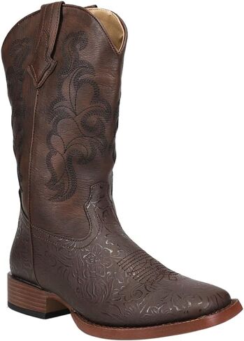 ROPER Womens Kacey Embroidered Square Toe Casual Boots Mid Calf Low Heel 1-2" - Brown in Saudi Arabia