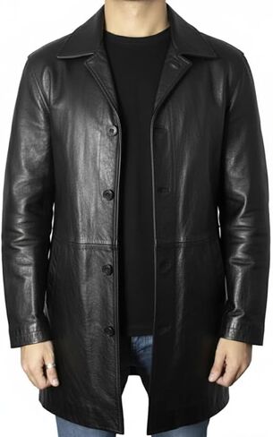 Leather Mens Car Coat - 3/4 Length Coat Real Lambskin Long Leather Jacket for Men in Saudi Arabia