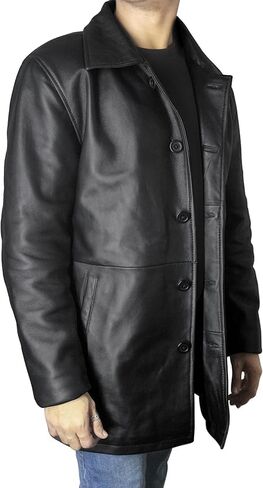 Leather Mens Car Coat - 3/4 Length Coat Real Lambskin Long Leather Jacket for Men in Saudi Arabia