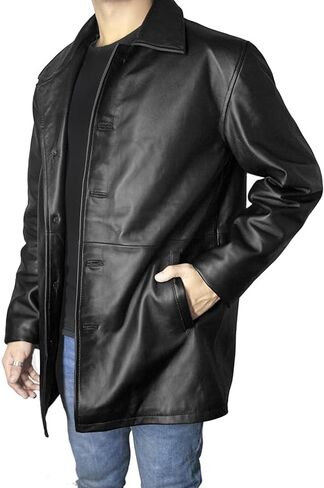 Leather Mens Car Coat - 3/4 Length Coat Real Lambskin Long Leather Jacket for Men in Saudi Arabia