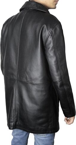 Leather Mens Car Coat - 3/4 Length Coat Real Lambskin Long Leather Jacket for Men in Saudi Arabia
