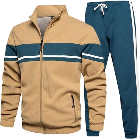 HUNGSON Men's Sweatshirt Suit 2 Piece Outfit Casual Zipper Jackets Sports Jogging Tracksuits Set in Kuwait