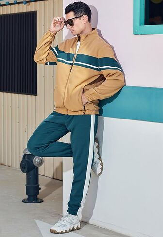 HUNGSON Men's Sweatshirt Suit 2 Piece Outfit Casual Zipper Jackets Sports Jogging Tracksuits Set in Kuwait