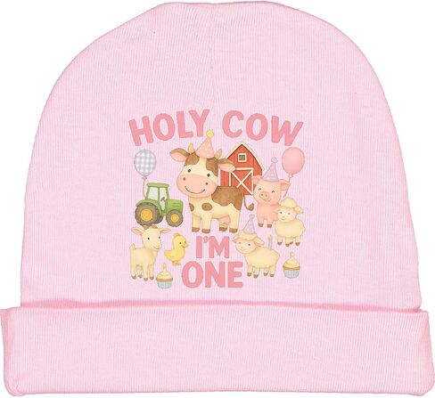 inktastic Holy Cow I'm 1 Little Girls Farm Animals Birthday Baby Beanie Hat in Saudi Arabia