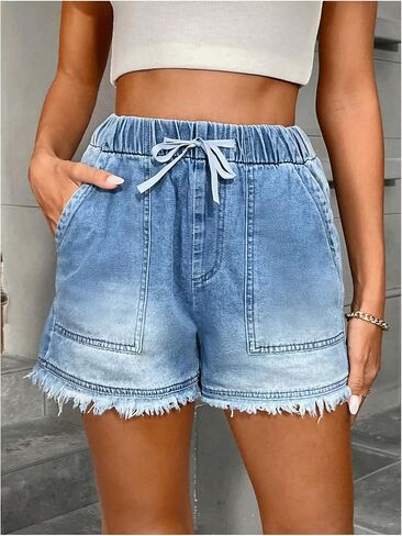 Verdusa Women's Washed Denim Jorts Summer Vacation Jean Shorts with Pockets in Saudi Arabia