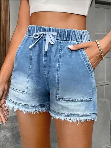 Verdusa Women's Washed Denim Jorts Summer Vacation Jean Shorts with Pockets in Saudi Arabia